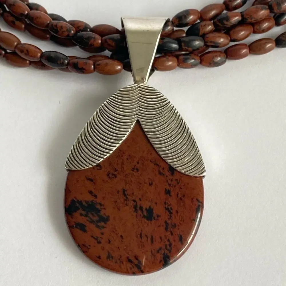 Jay King Mine Finds Necklace Mahogany Obsidian Jasper Sterling Silver Pendant‎